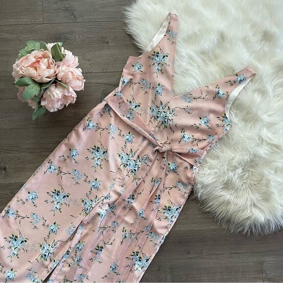 New LPA Alina Light Pink Floral Wide Leg Belted Jumpsuit - Picture 4 of 10
